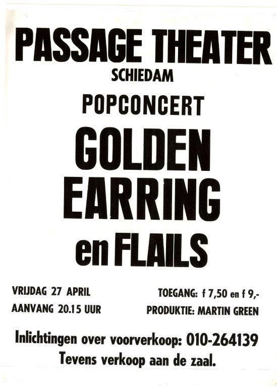 Golden Earring Show poster April 27, 1973 Schiedam - Passage Theater